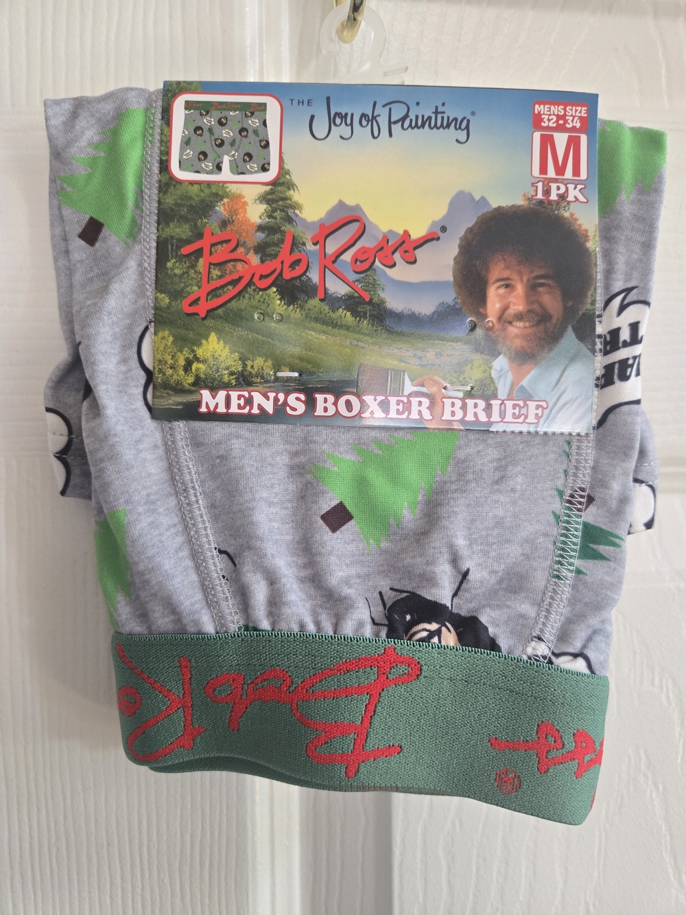 Bob Ross Artist Men’s Gray & Green Boxer Briefs - Medium